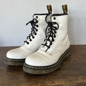 Dr.‎ Martens 1460 White Leather Lace Up Ankle Combat Boots Women's Size 6